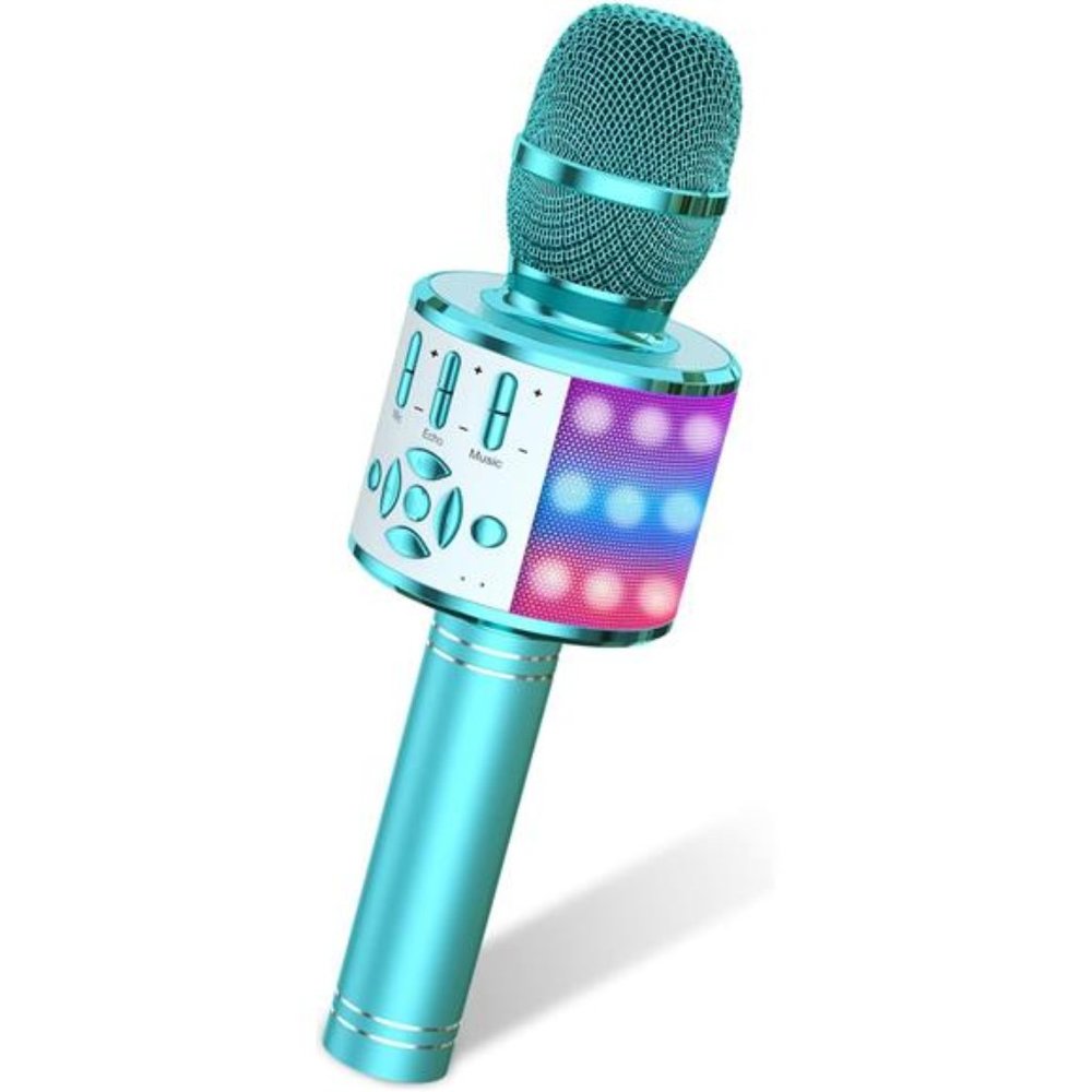 Kids Karaoke Microphone Machine Toy Bluetooth Microphone Portable Wireless(Blue)